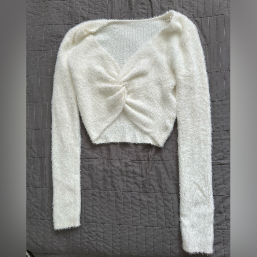 Cropped Tie Front Sweater